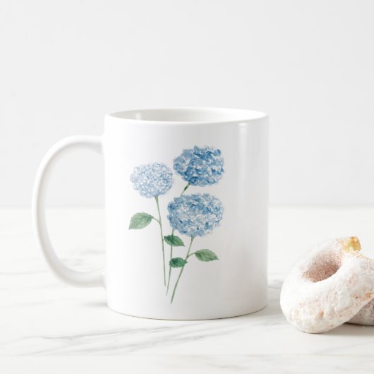 Blaue Hortensien-Blumenmalerei Kaffeetasse (Mit Donut)