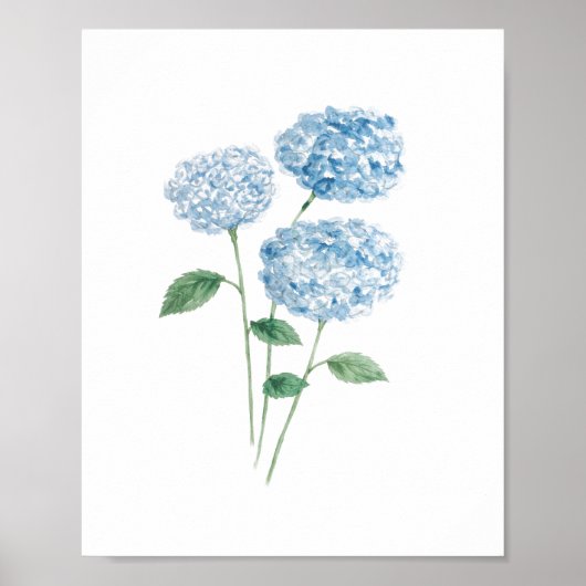 Blaue Hortensien-Blumenmalerei Strand Poster (Vorne)