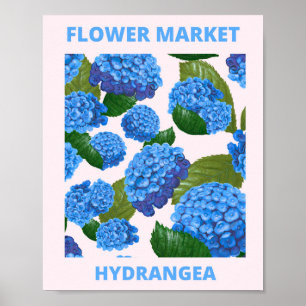 Blaue Hortensien-Blumenmarkt im Vintage-Stil Poster