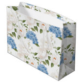 Blaue Hortensien Blumenmonogramm Große Geschenktüte (Rückseite Schrägansicht)