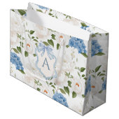 Blaue Hortensien Blumenmonogramm Große Geschenktüte (Vorderseite Schrägansicht)