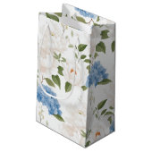 Blaue Hortensien-Blumenmonogramm Kleine Geschenktüte (Rückseite Schrägansicht)