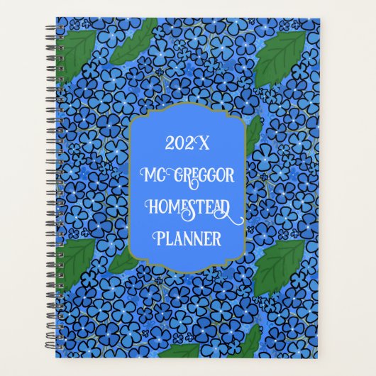 Blaue Hortensien-Blumenmuster Individueller Planer (Vorderseite)