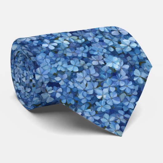 Blaue Hortensien-Blumenmuster Krawatte (Gerollt)