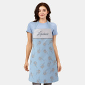 Blaue Hortensien-Blumenmuster-Monogramm Schürze (Getragen)