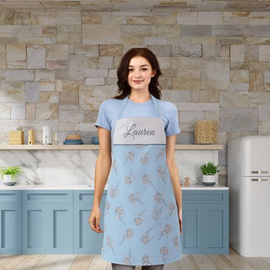Blaue Hortensien-Blumenmuster-Monogramm Schürze