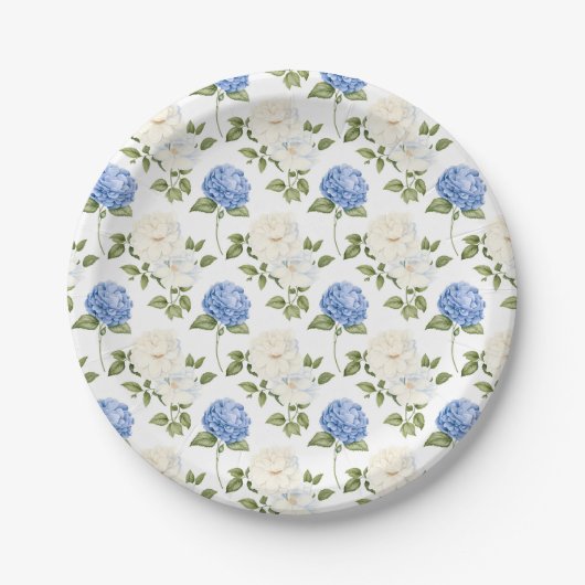 Blaue Hortensien-Blumenmuster Pappteller (Vorderseite)
