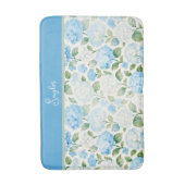 Blaue Hortensien-Blumenname in Wasserfarbe Badematte (Vorderseite Vertikal)