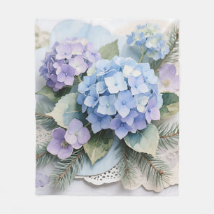 Blaue Hortensien-Blumenstrauß-Aquarell Serenität Fleecedecke