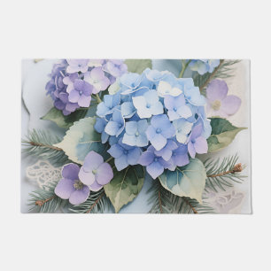 Blaue Hortensien-Blumenstrauß-Aquarell Serenität Fußmatte