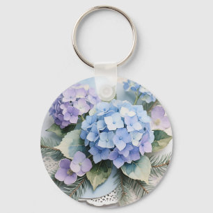 Blaue Hortensien-Blumenstrauß-Aquarell Serenität Schlüsselanhänger