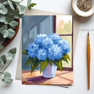 Blaue Hortensien-Blumenstrauß-Blumenmalerei Postkarte