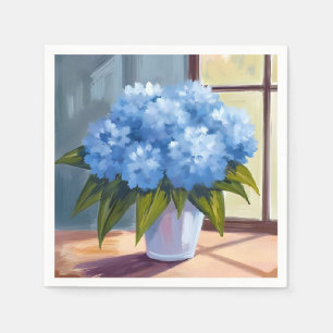 Blaue Hortensien-Blumenstrauß-Blumenmalerei Serviette