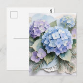 Blaue Hortensien-Blumenstrauß-Watercolor Serenity Postkarte (Vorne/Hinten)