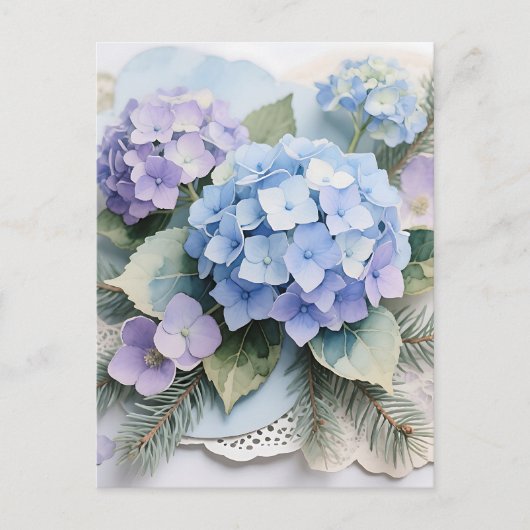 Blaue Hortensien-Blumenstrauß-Watercolor Serenity Postkarte (Vorderseite)