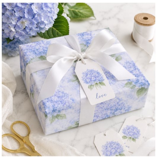 Blaue Hortensien-Blumenverpackungspapier Geschenkpapier