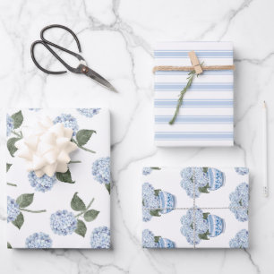 Blaue Hortensien-Blüten Blumen-Set Geschenkpapier Set