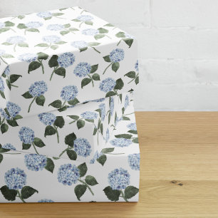 Blaue Hortensien-Blüten Floral Geschenkpapier Set