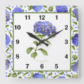 Blaue Hortensien Botanische Kunstwanduhr Quadratische Wanduhr (Vorderseite)