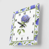 Blaue Hortensien Botanische Kunstwanduhr Quadratische Wanduhr (Winkel)
