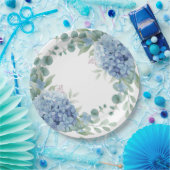 Blaue Hortensien Brause Flitterwoche Pappteller (Party)