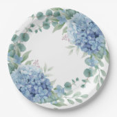 Blaue Hortensien Brause Flitterwoche Pappteller (Vorderseite)