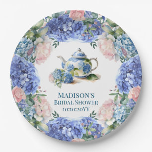 Blaue Hortensien Braut-Tea-Party Pappteller