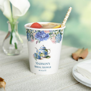 Blaue Hortensien Braut-Teeparty Pappbecher