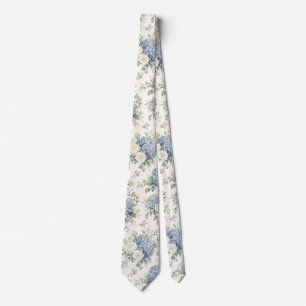 Blaue Hortensien Creme Weiße Rose Blumenmuster Krawatte