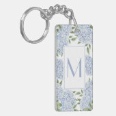 Blaue Hortensien Einzelinitiale Monogramm Custom Schlüsselanhänger (Vorderseite links)