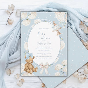 Blaue Hortensien-Elegant-Bär-Baby-Party Einladung