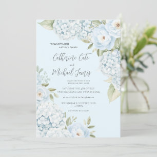 Blaue Hortensien Elegante Florale Budget-Hochzeit Einladung