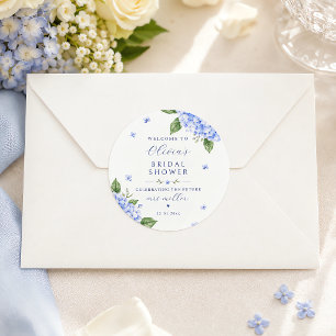 Blaue Hortensien Elegante Wasserfarben Floral Runder Aufkleber
