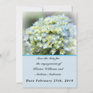 Blaue Hortensien-Flachkarte zum Speichern des Term Save The Date