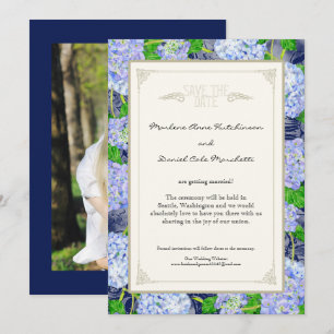 Blaue Hortensien Floral Art Deco Elegante Hochzeit Einladung