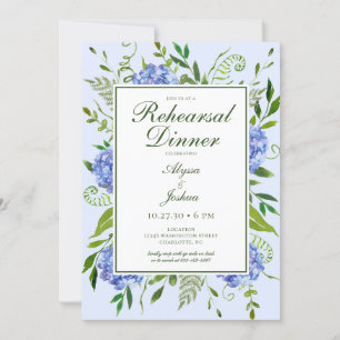 Blaue Hortensien Florale Aquarell-Probeessen Einladung