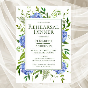Blaue Hortensien Florale Aquarell-Probeessen Einladung