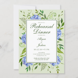 Blaue Hortensien Florale Aquarell-Probeessen Einladung