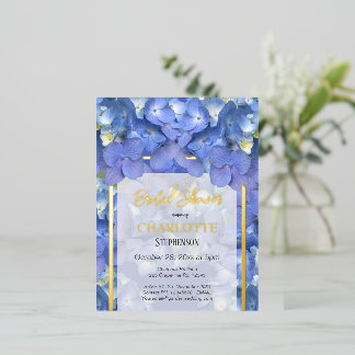 Blaue Hortensien Florale Brautparty Folie Einladungspostkarte