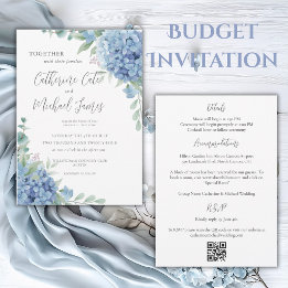 Blaue Hortensien Florale Budget-Hochzeit Einladung