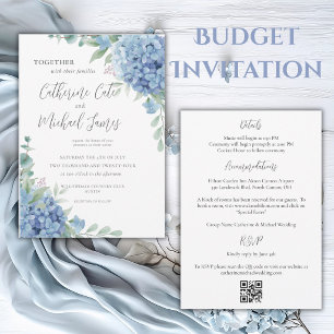 Blaue Hortensien Florale Budget-Hochzeit Einladung