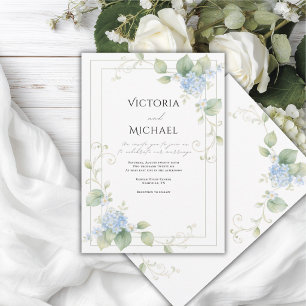 Blaue Hortensien Florale Elegante Hochzeit Einladung