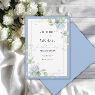 Blaue Hortensien Florale Elegante Hochzeit Einladung
