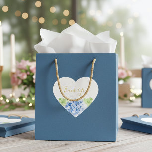Blaue Hortensien Florale Hochzeits-Dankeschön Herz-Aufkleber