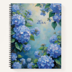 Blaue Hortensien Florales Spiralbuch Frühling Notizblock