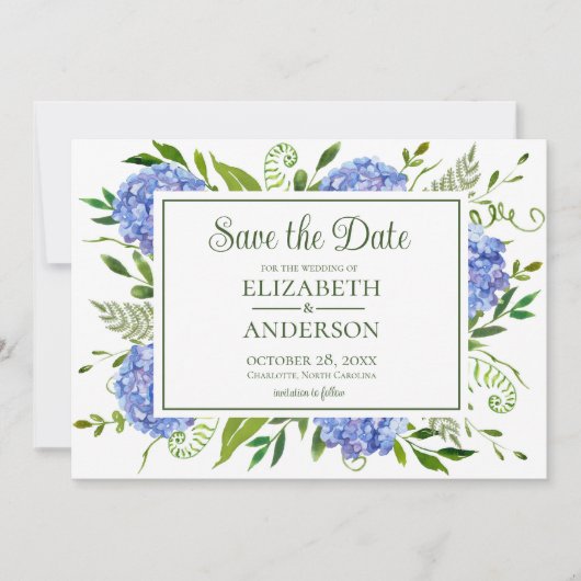 Blaue Hortensien Foto Save The Date (Vorderseite)