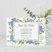 Blaue Hortensien Foto Save The Date (Stehend Vorderseite)