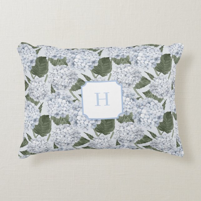Blaue Hortensien-Garten-Monogramm   Dekokissen (Vorderseite)