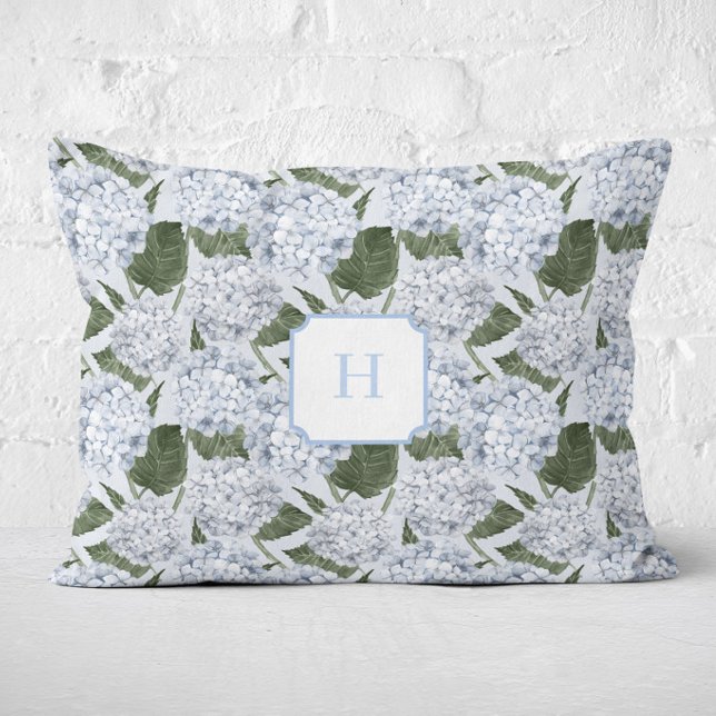 Blaue Hortensien-Garten-Monogramm   Dekokissen (Hydrangea Garden Blue Monogram Lumbar Pillow)