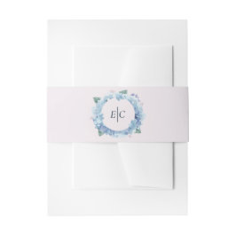 Blaue Hortensien-Garten-Monogramm-Hochzeits-Bauchb Einladungsbanderole